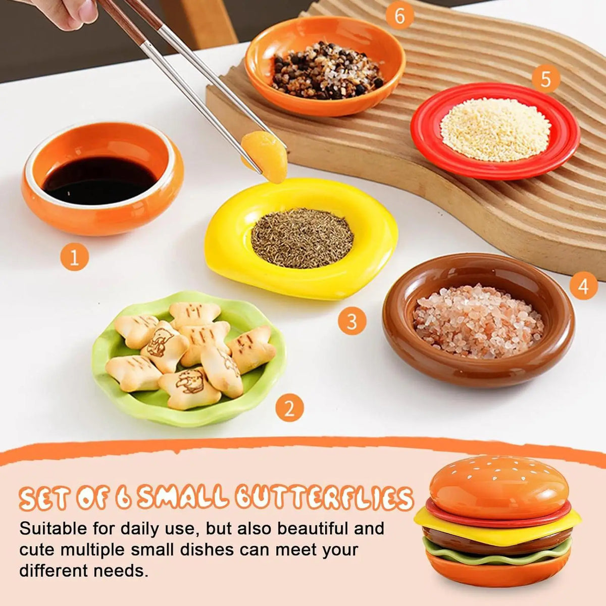 TinySmart Stackable Burger-Style Sauce Dishes — 6 Pieces